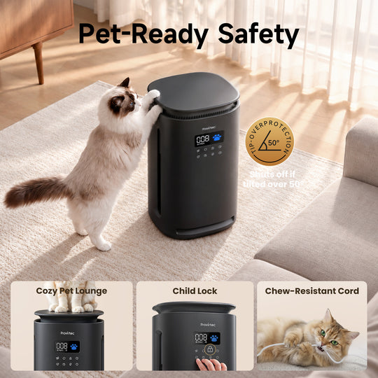 Provirtec Pet Air Purifier for Home with H13 HEPA Black